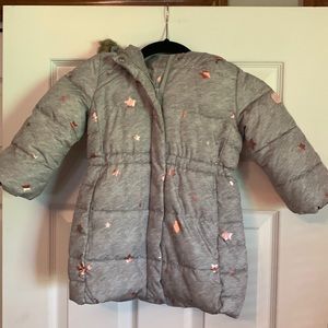 CUTE Baby Gap Shiny Star ⭐️ Coat With Fuzzy Faux Fur Hood